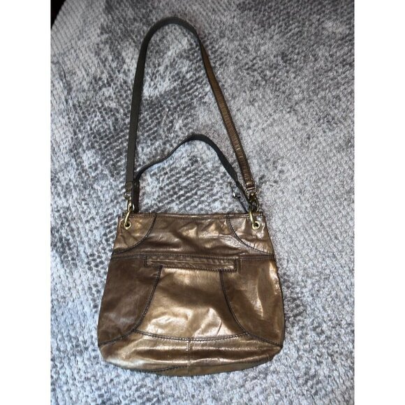 FOSSIL Brown Distressed Leather Large Crossbody Folding Handbag - Picture 6 of 16